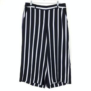 LOFT Cropped Wide Leg Pants Womens Sz 12 Black Blue White Striped